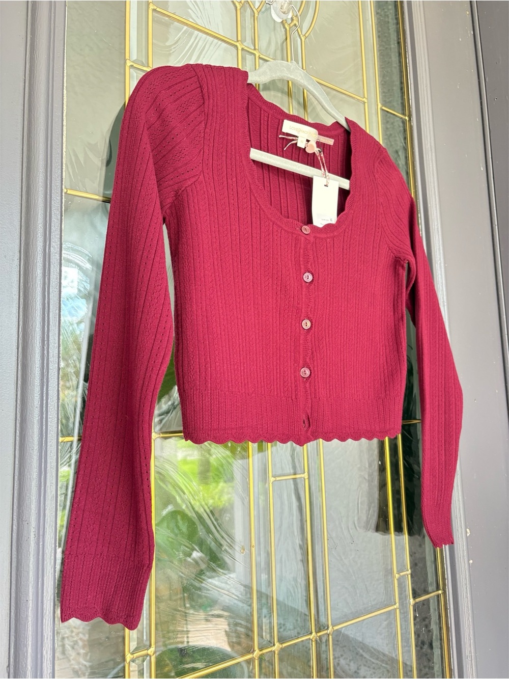 NWT LoveShackFancy Ribbed Martti  Button-Front Cardigan - Spiced Berry, XS